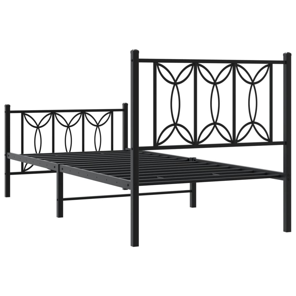 Bed frame with head and footboard metal black 80x200 cm