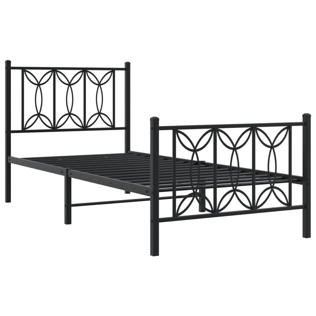 Bed frame with head and footboard metal black 90x200 cm