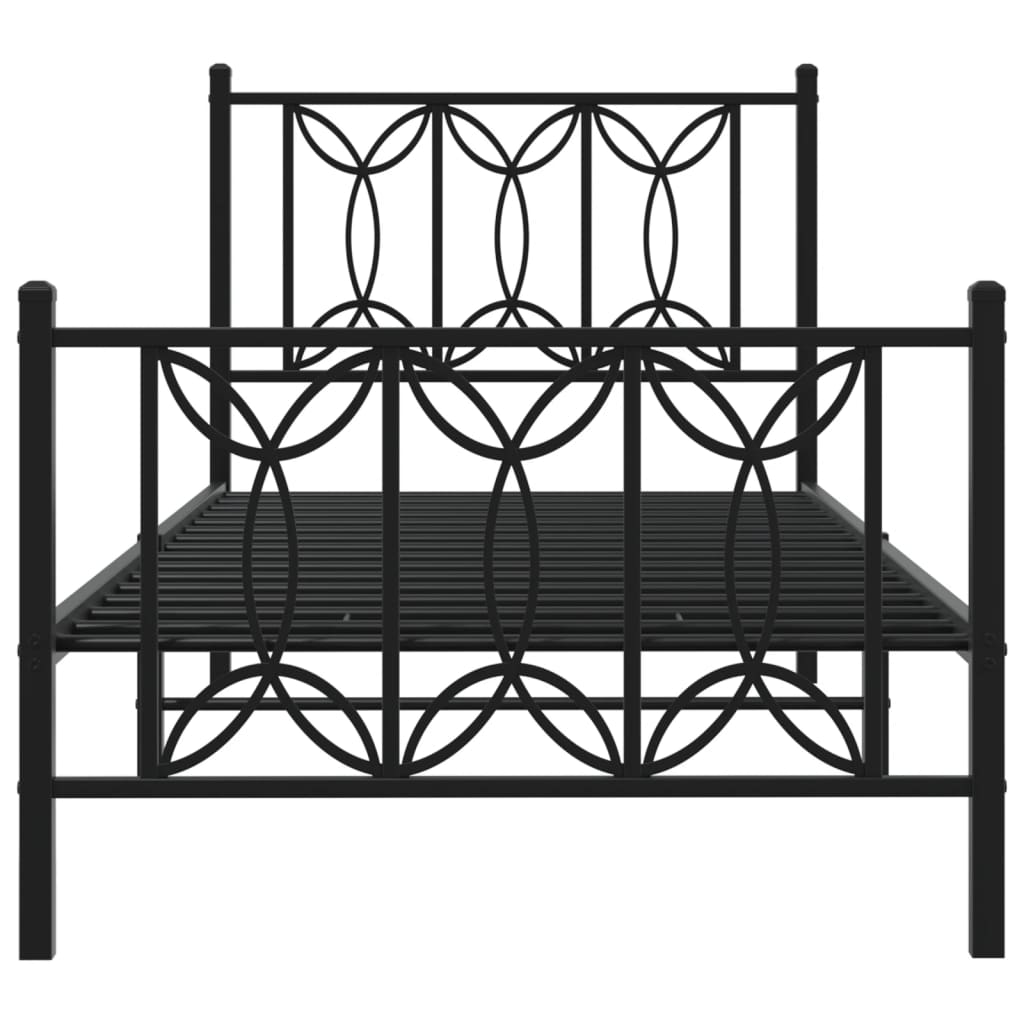 Bed frame with head and footboard metal black 90x200 cm