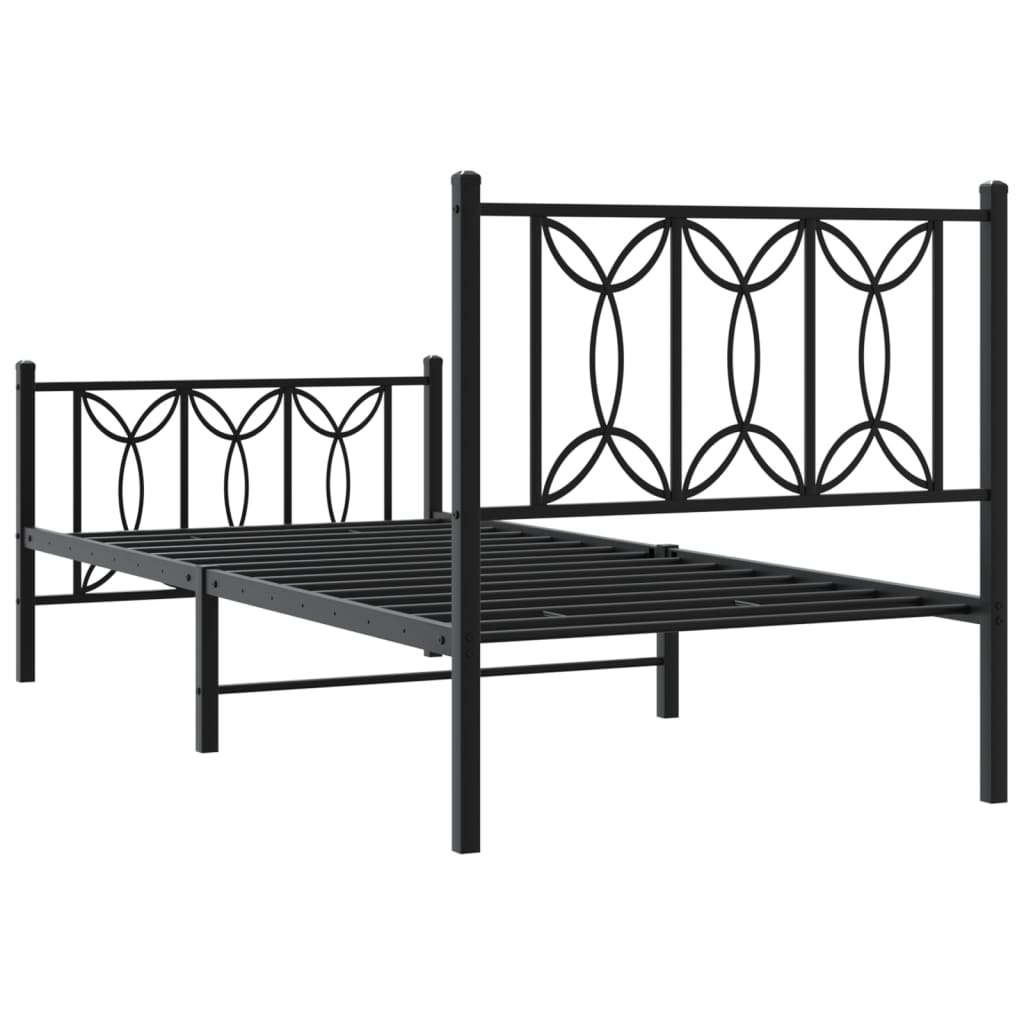 Bed frame with head and footboard metal black 90x200 cm