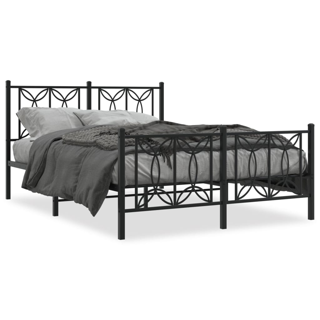Bed frame with head and footboard metal black 135x190 cm