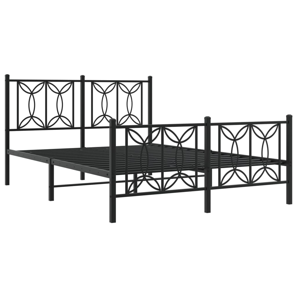 Bed frame with head and footboard metal black 135x190 cm