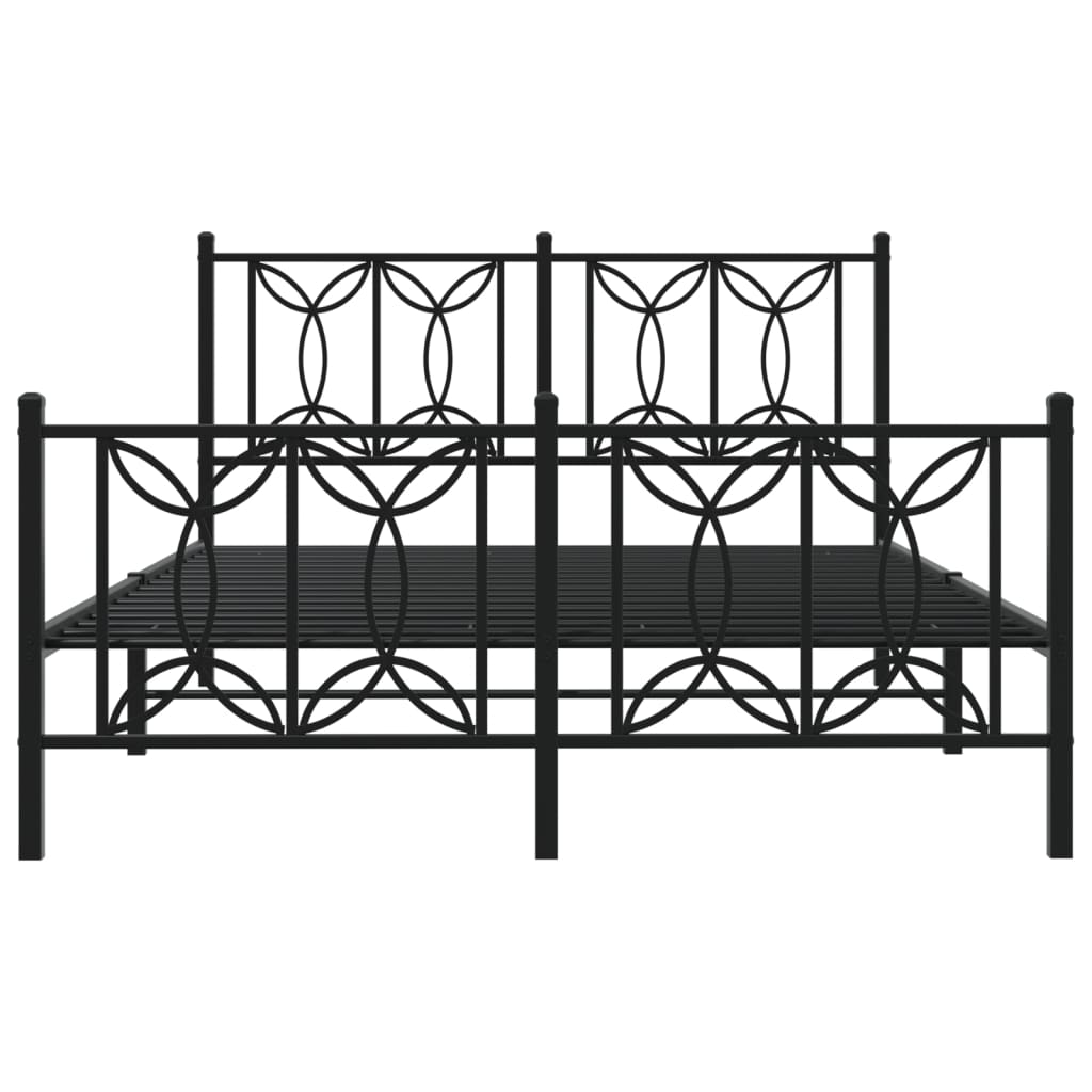 Bed frame with head and footboard metal black 135x190 cm