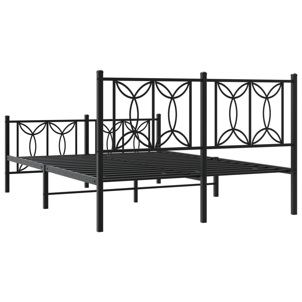 Bed frame with head and footboard metal black 135x190 cm