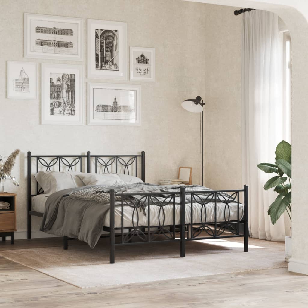 Bed frame with head and footboard metal black 135x190 cm