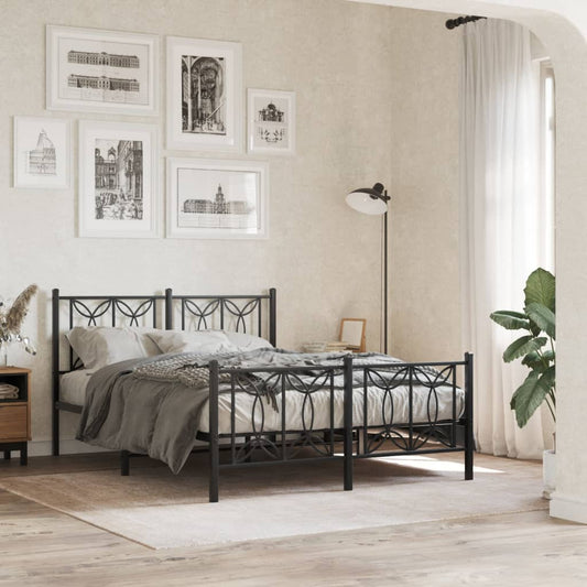 Bed frame with head and footboard metal black 135x190 cm