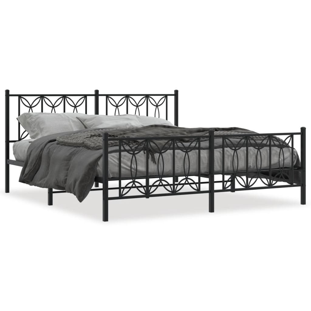 Bed frame with head and footboard metal black 183x213 cm
