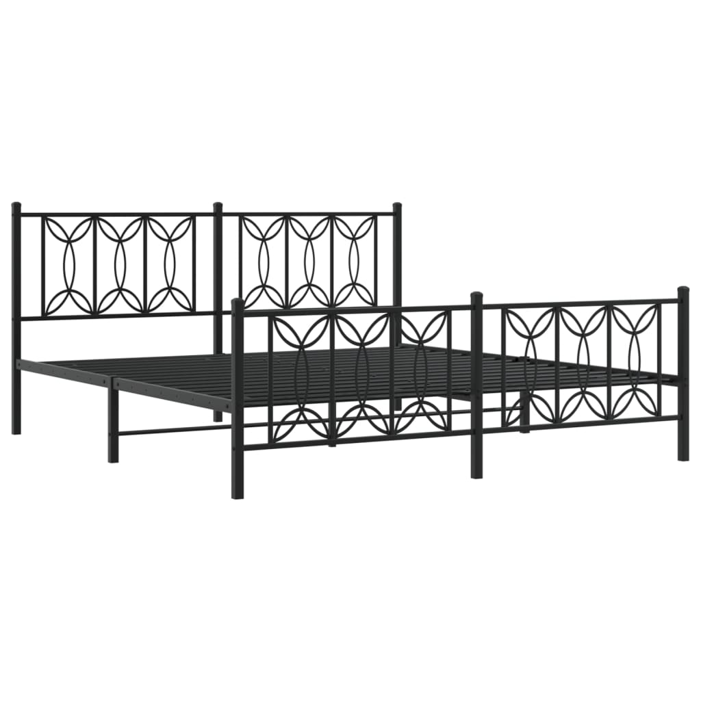 Bed frame with head and footboard metal black 183x213 cm