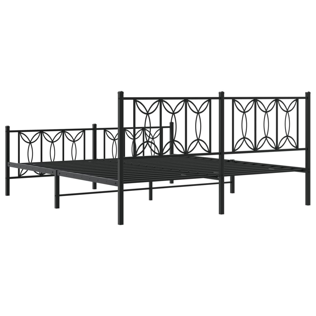 Bed frame with head and footboard metal black 183x213 cm
