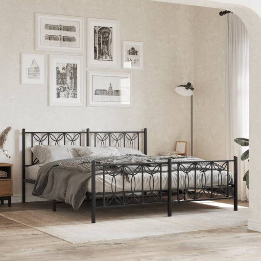 Bed frame with head and footboard metal black 183x213 cm