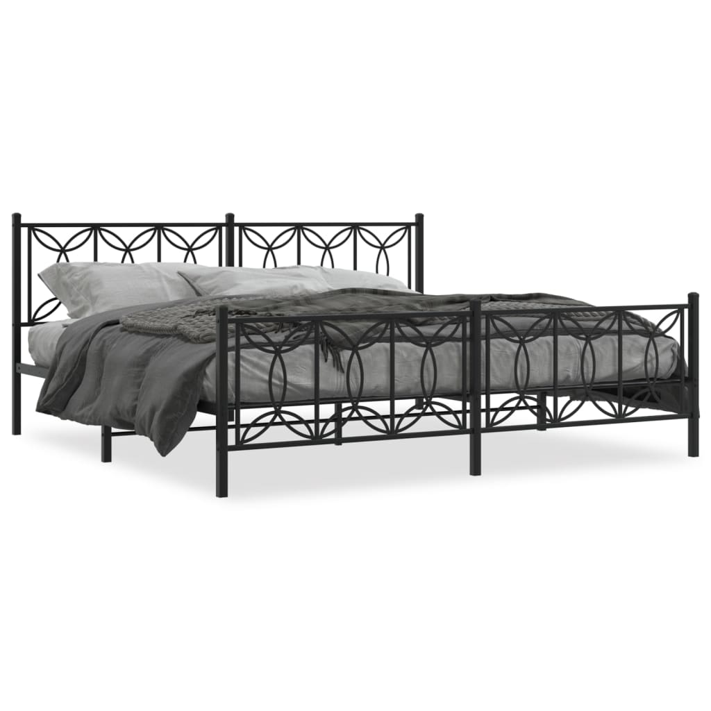 Bed frame with head and footboard metal black 193x203 cm