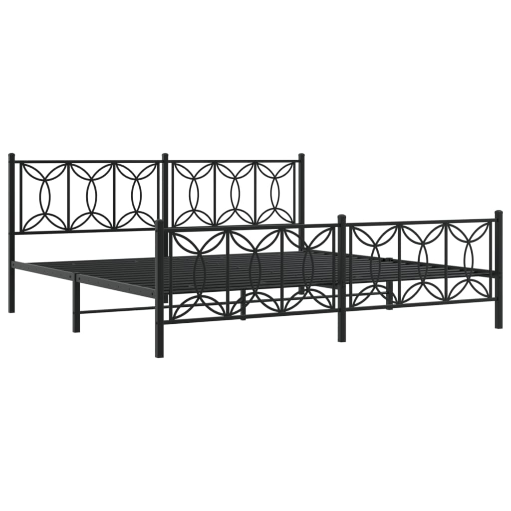 Bed frame with head and footboard metal black 193x203 cm