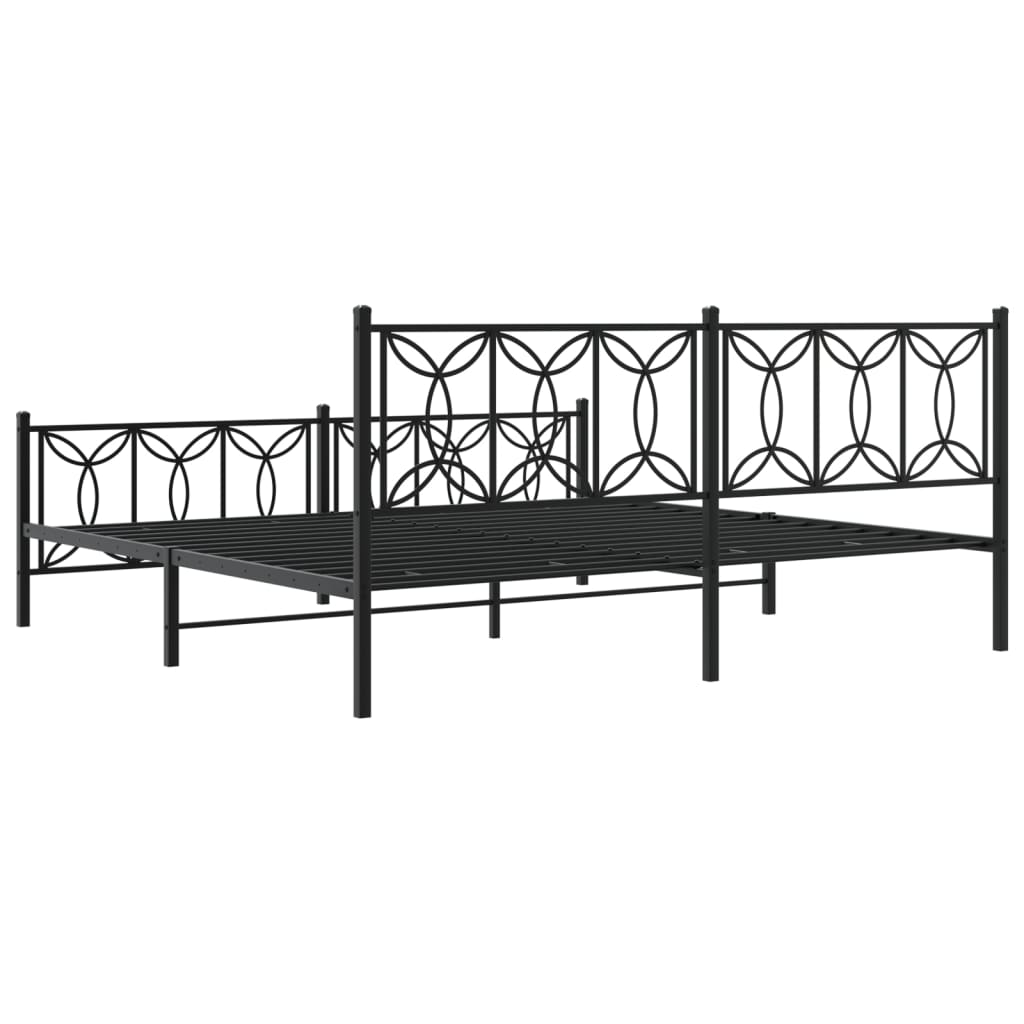 Bed frame with head and footboard metal black 193x203 cm