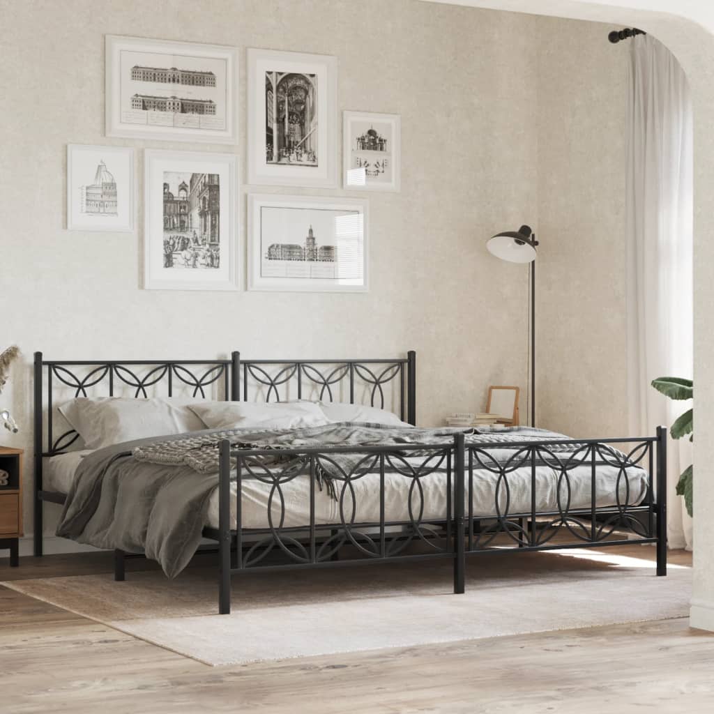Bed frame with head and footboard metal black 193x203 cm