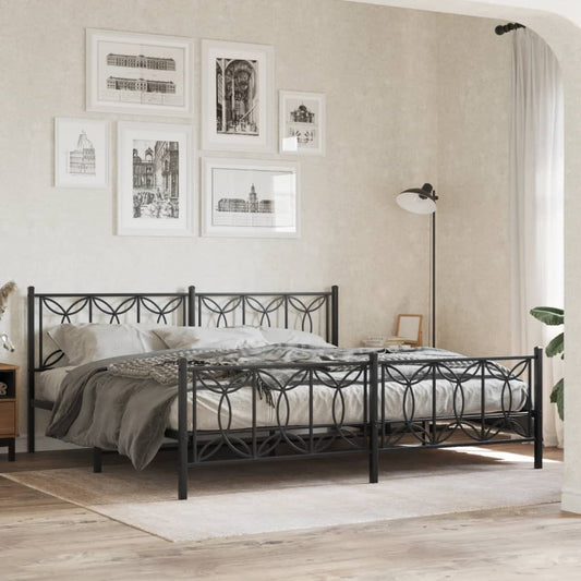 Bed frame with head and footboard metal black 193x203 cm