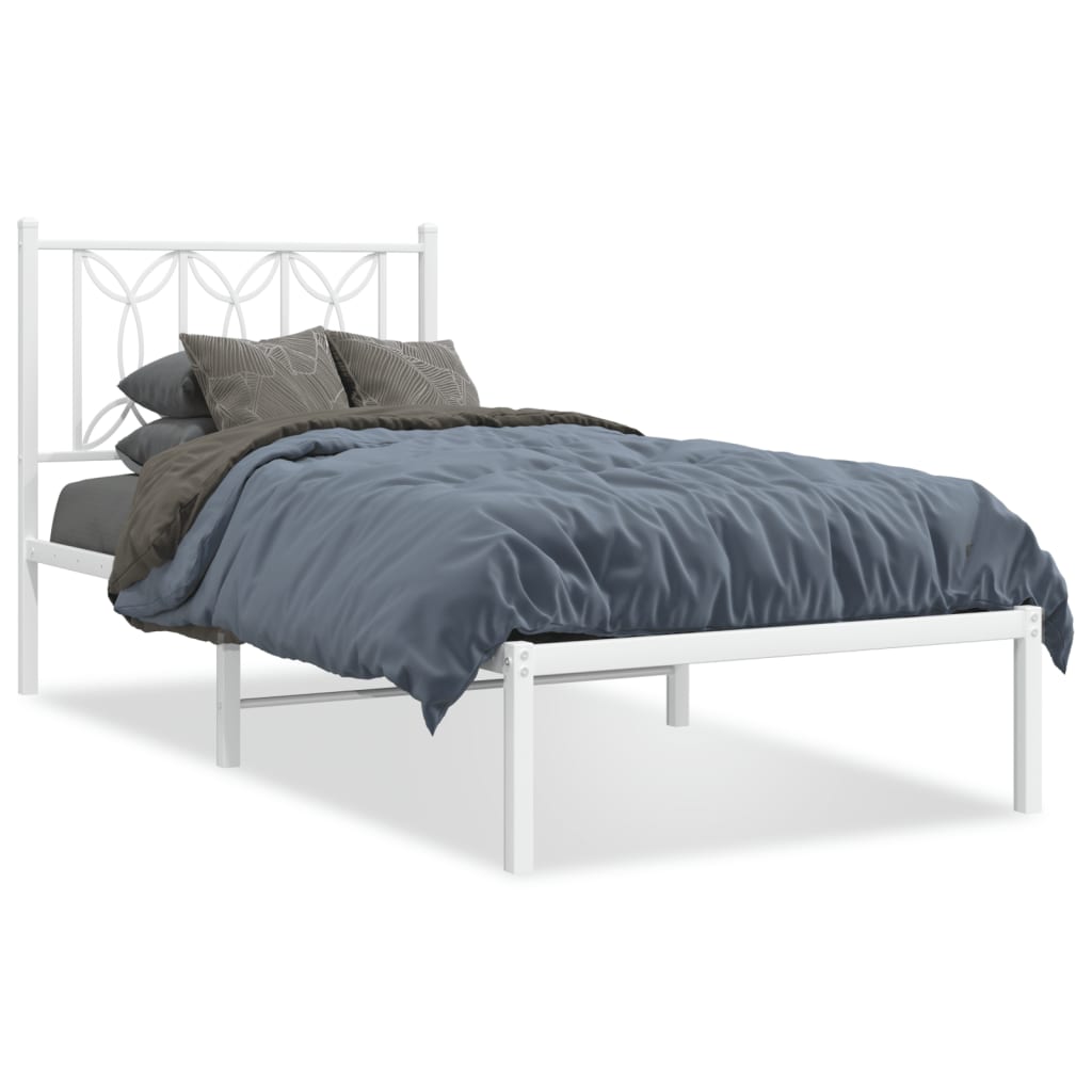 Bed frame with headboard metal white 90x190 cm