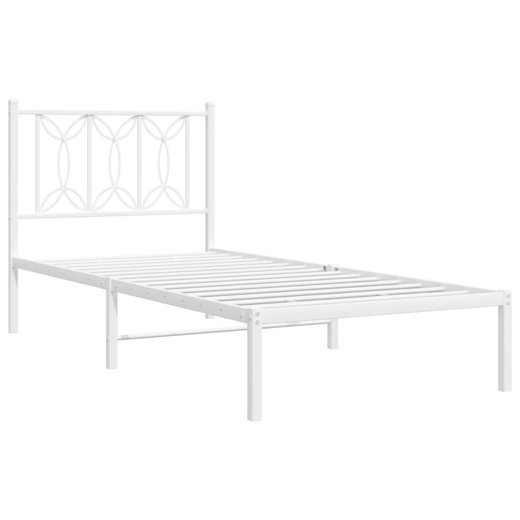 Bed frame with headboard metal white 90x190 cm