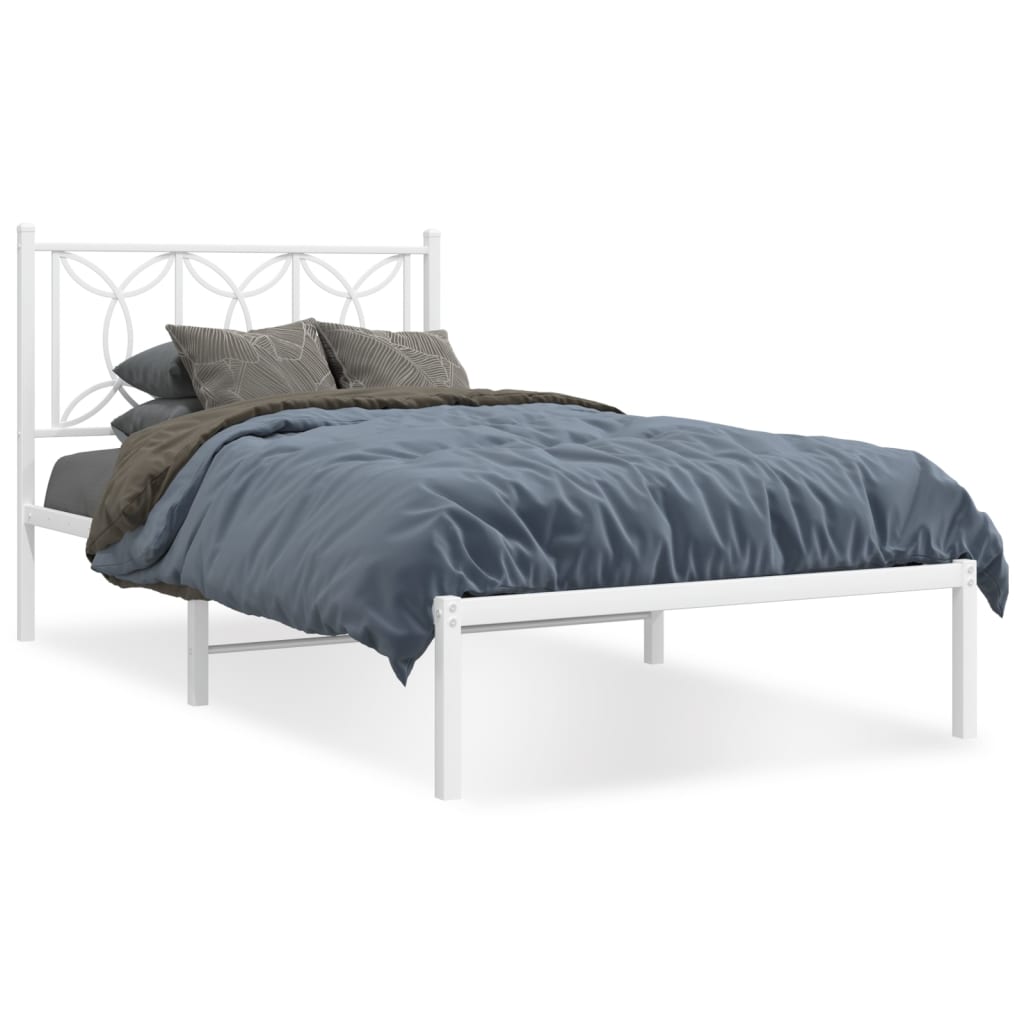 Bed frame with headboard metal white 107x203 cm