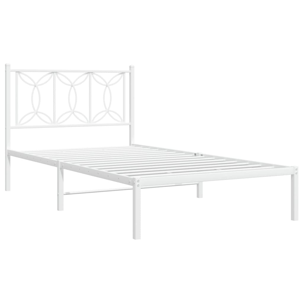 Bed frame with headboard metal white 107x203 cm
