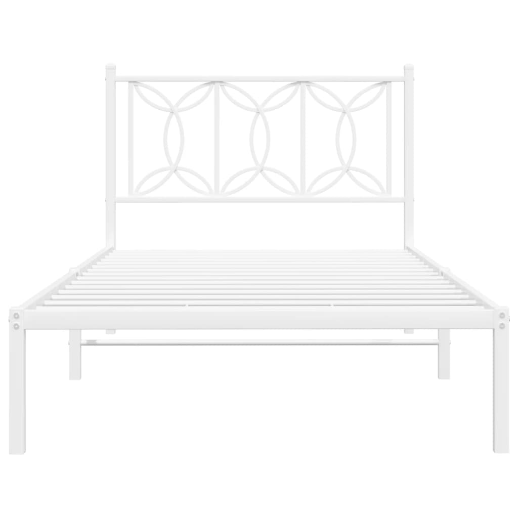 Bed frame with headboard metal white 107x203 cm