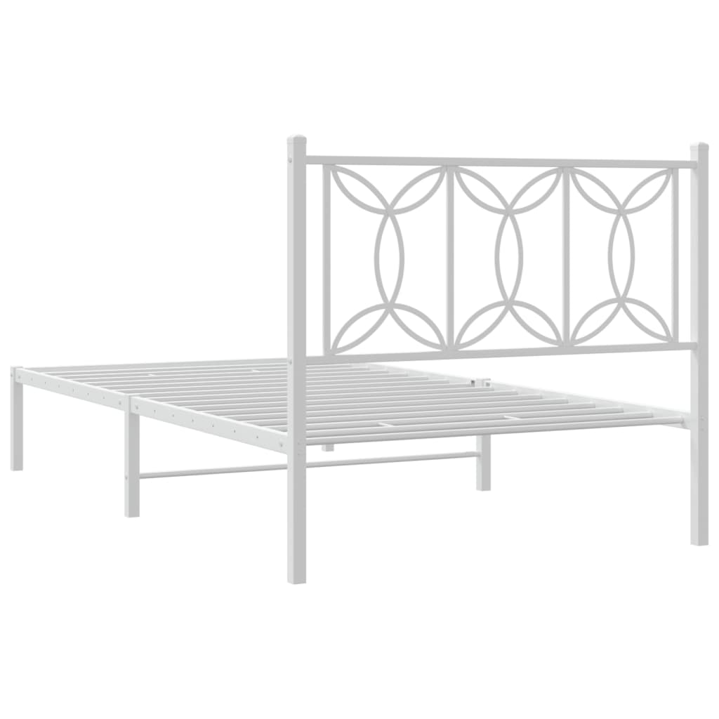 Bed frame with headboard metal white 107x203 cm