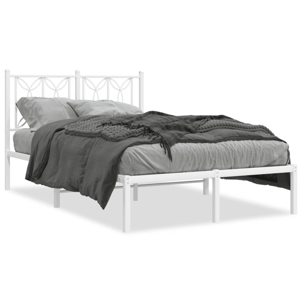 Bed frame with headboard metal white 120x200 cm