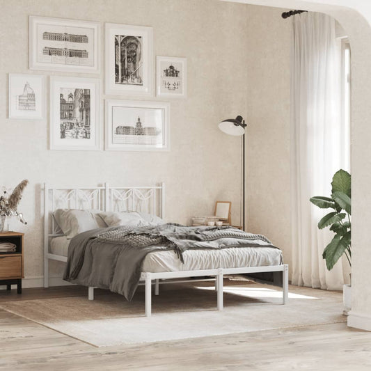 Bed frame with headboard metal white 120x200 cm