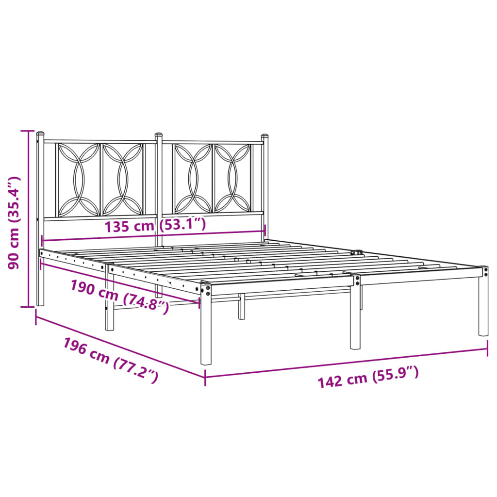 Bed frame with headboard metal white 135x190 cm