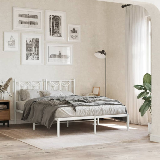 Bed frame with headboard metal white 135x190 cm
