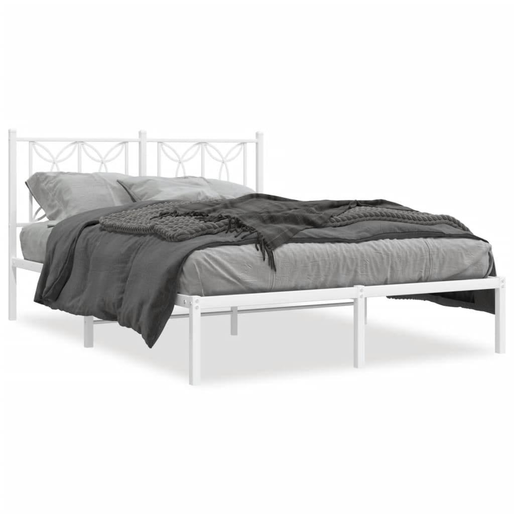 Bed frame with headboard metal white 140x190 cm