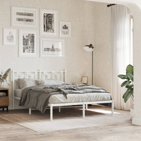 Bed frame with headboard metal white 140x190 cm