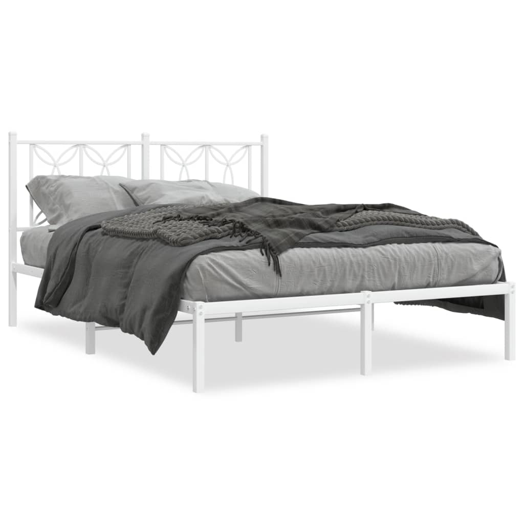 Bed frame with headboard metal white 140x200 cm