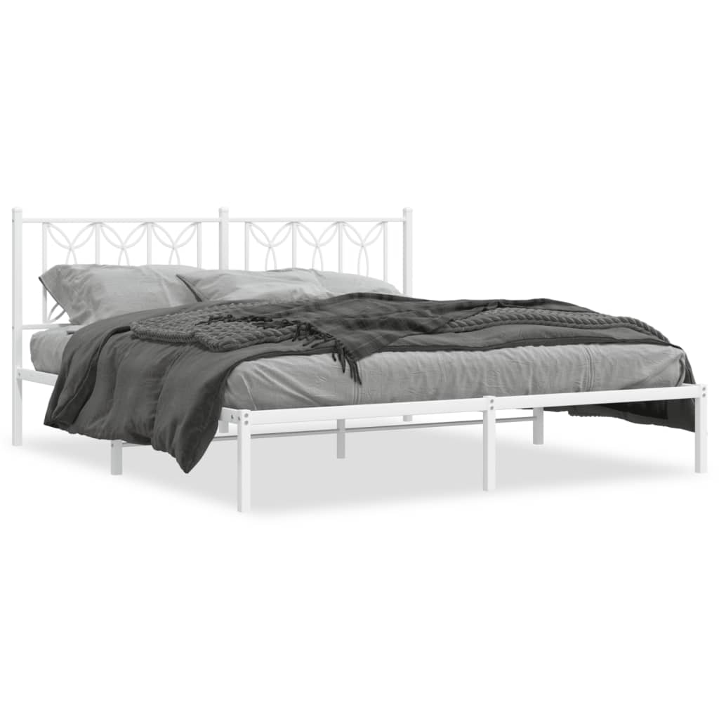 Bed frame with headboard metal white 183x213 cm