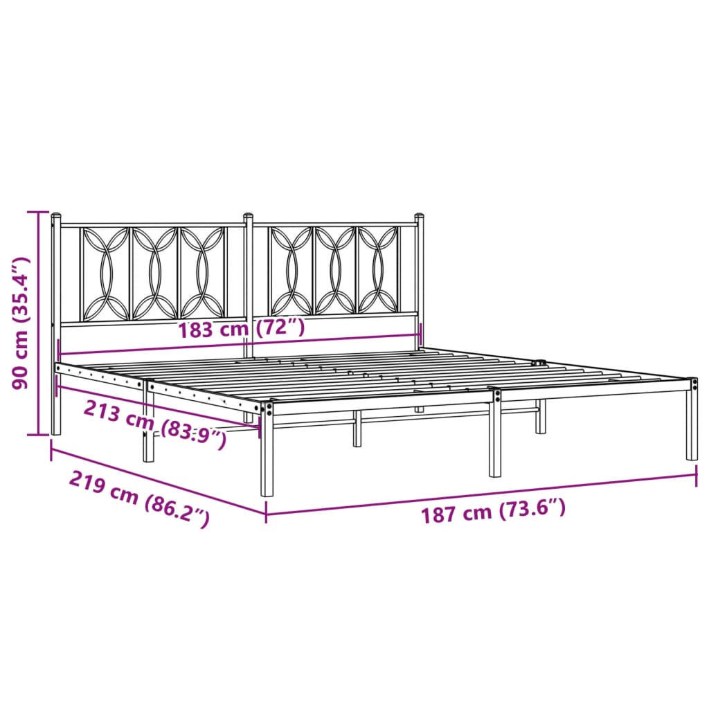 Bed frame with headboard metal white 183x213 cm