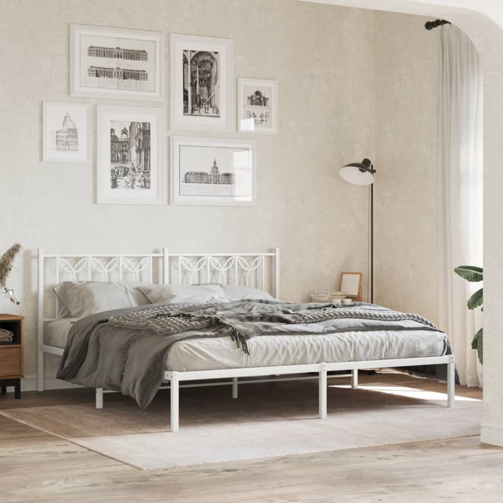Bed frame with headboard metal white 183x213 cm