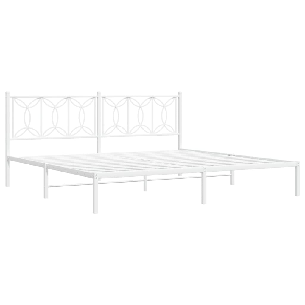 Bed frame with headboard metal white 193x203 cm