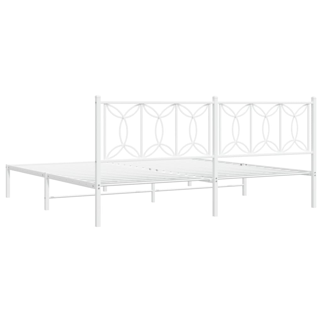 Bed frame with headboard metal white 193x203 cm