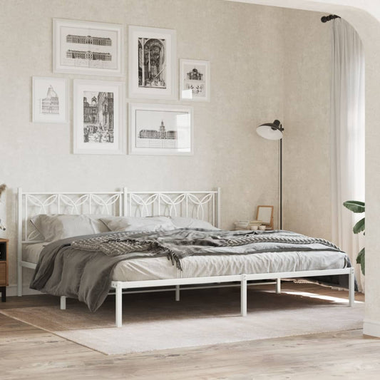 Bed frame with headboard metal white 193x203 cm