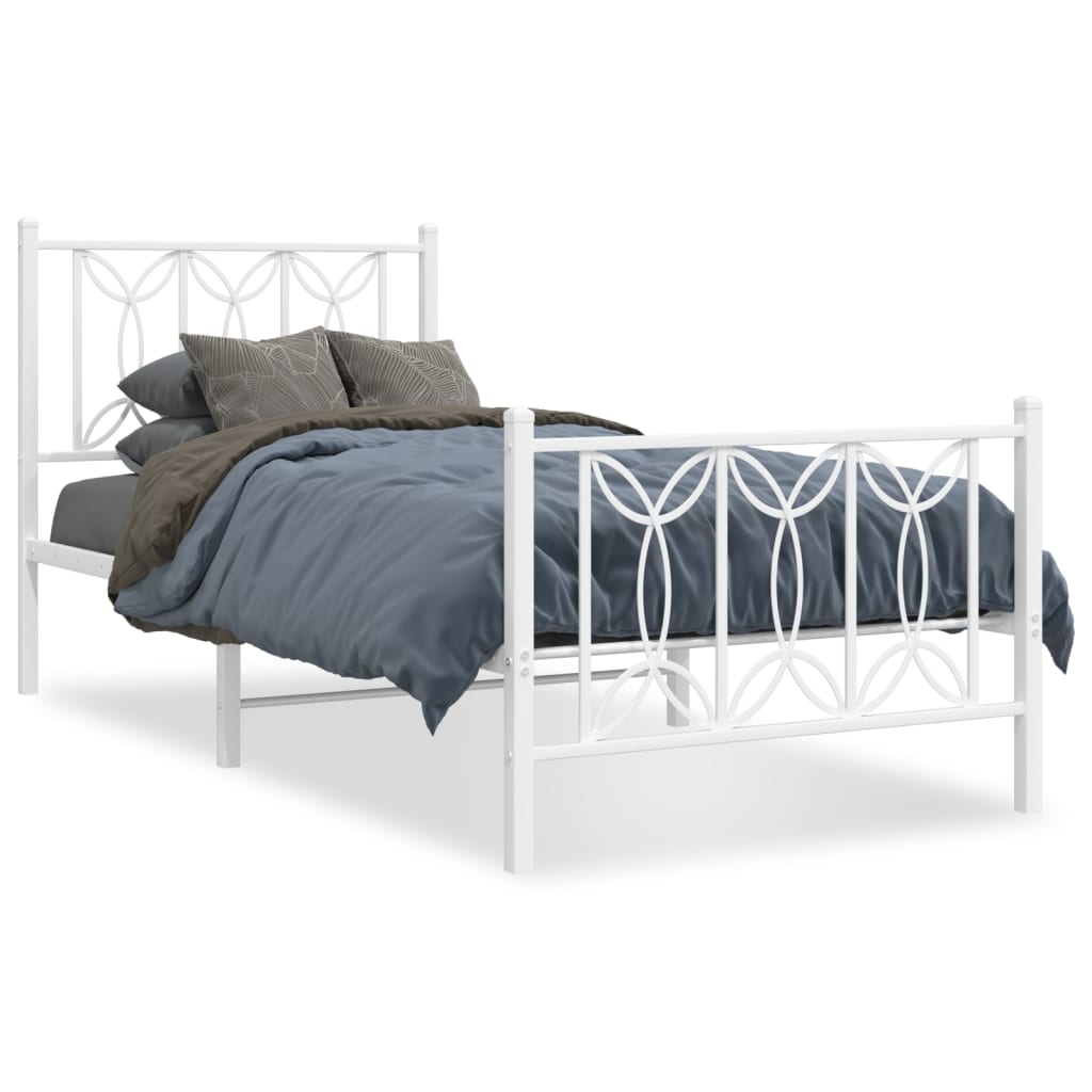 Bed frame with head and footboard metal white 80x200 cm