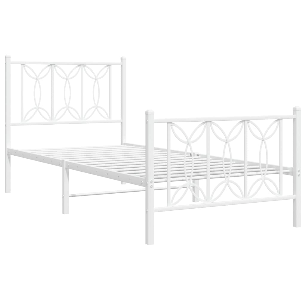 Bed frame with head and footboard metal white 80x200 cm