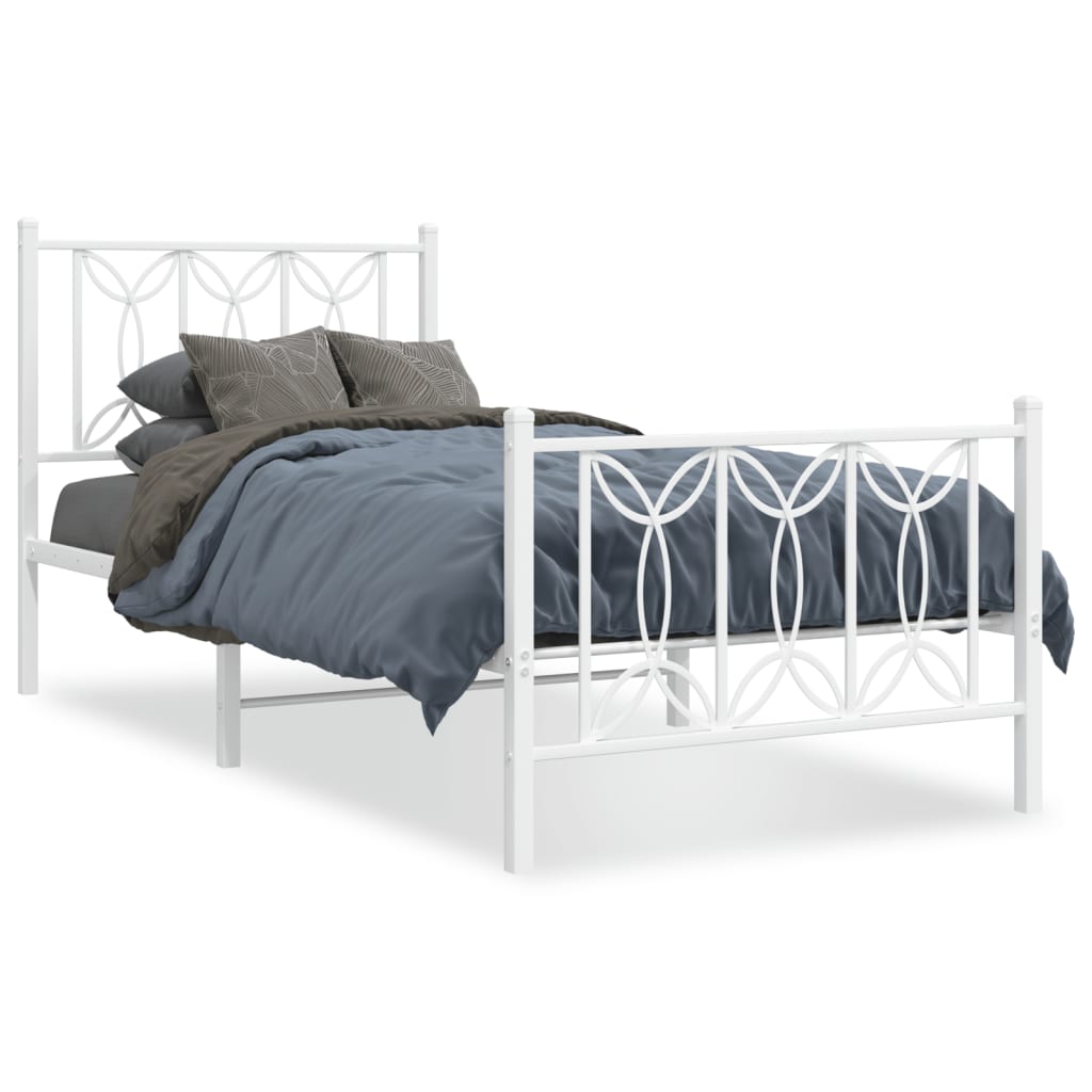 Bed frame with head and footboard metal white 90x190 cm