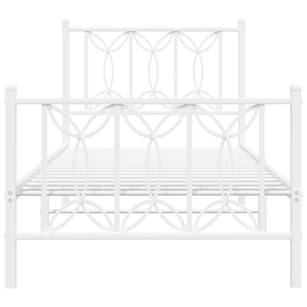 Bed frame with head and footboard metal white 90x190 cm