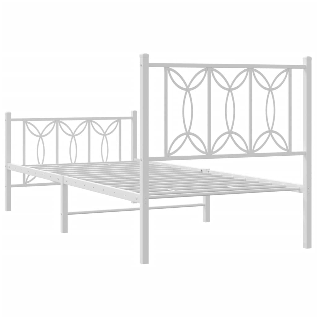 Bed frame with head and footboard metal white 90x190 cm