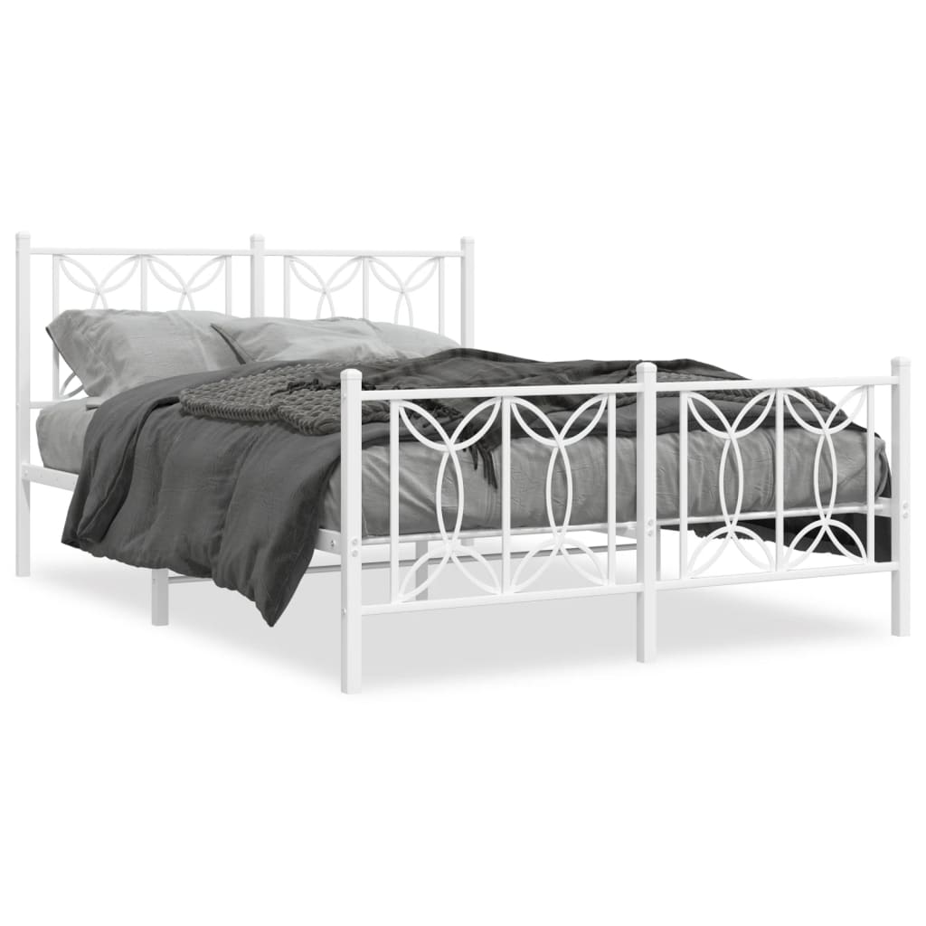 Bed frame with head and footboard metal white 135x190 cm
