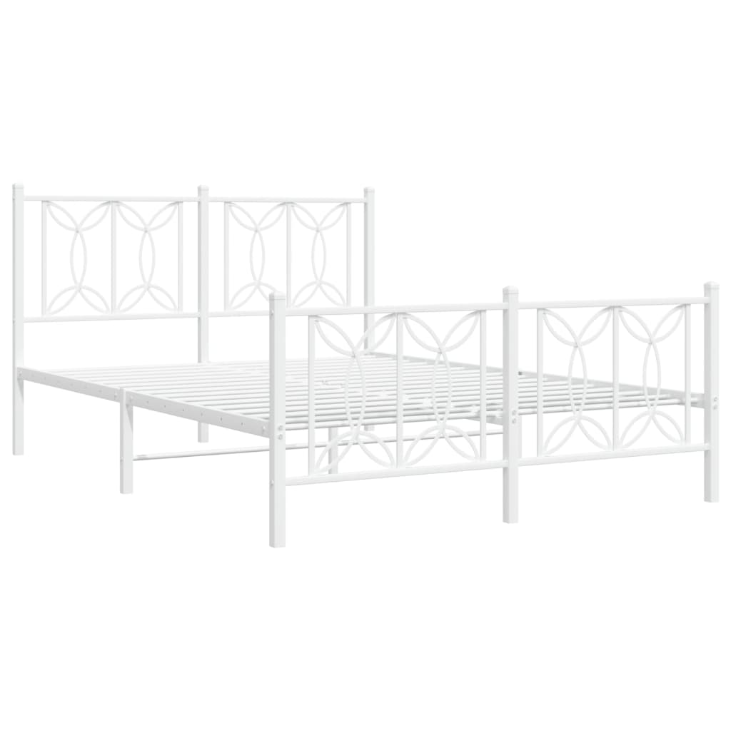 Bed frame with head and footboard metal white 135x190 cm