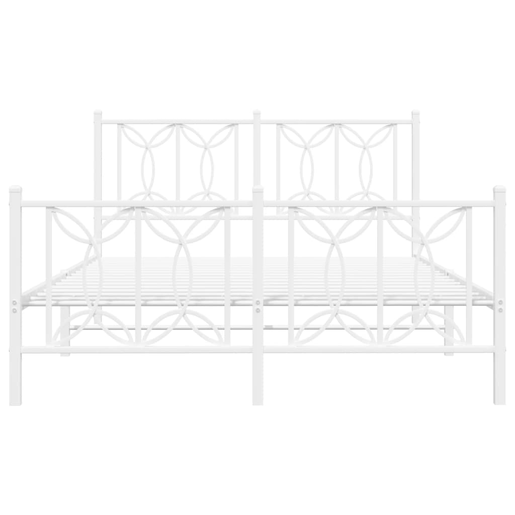 Bed frame with head and footboard metal white 135x190 cm