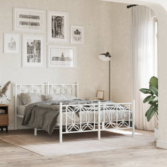 Bed frame with head and footboard metal white 135x190 cm