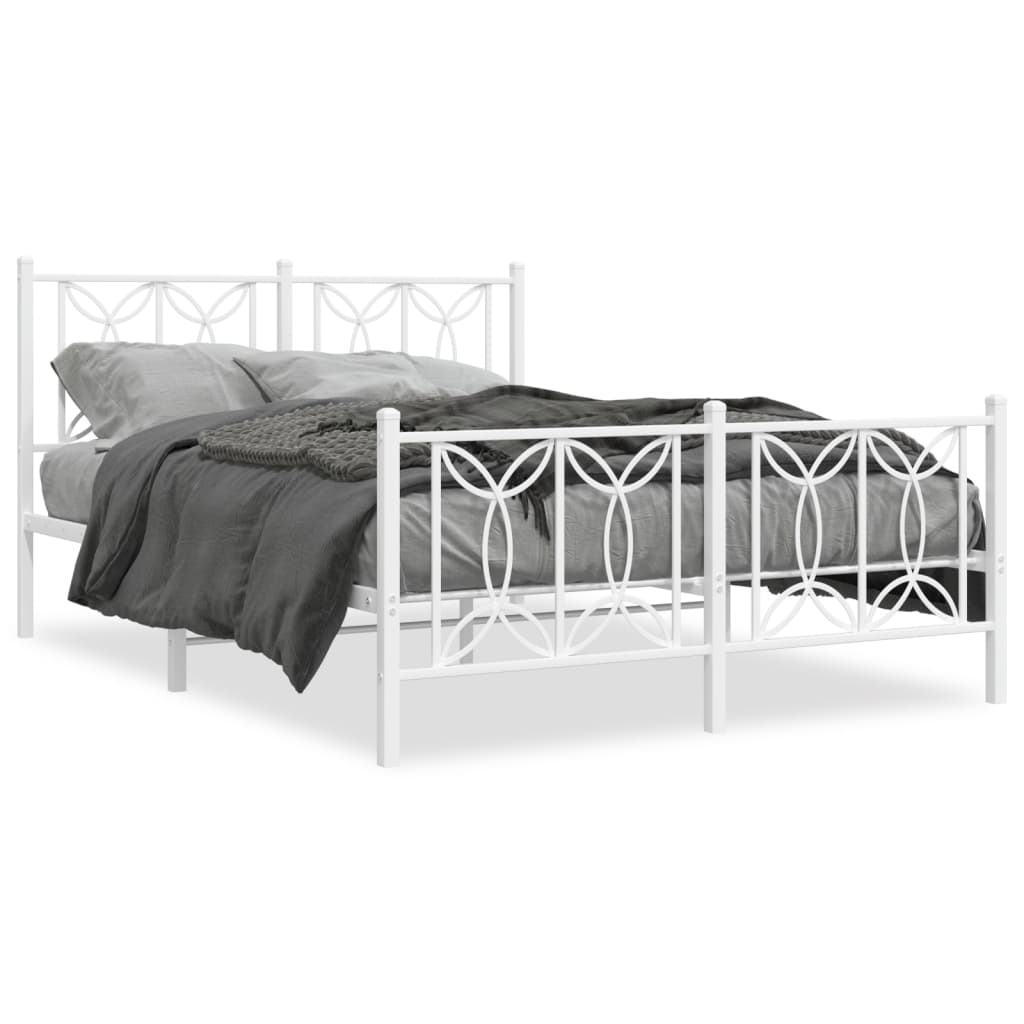 Bed frame with head and footboard metal white 140x200 cm