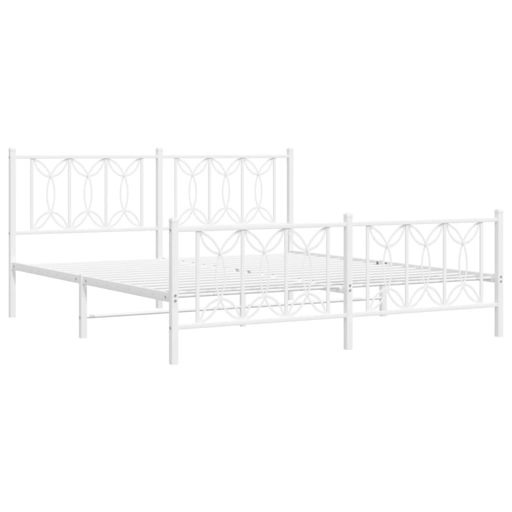 Bed frame with head and footboard metal white 180x200 cm