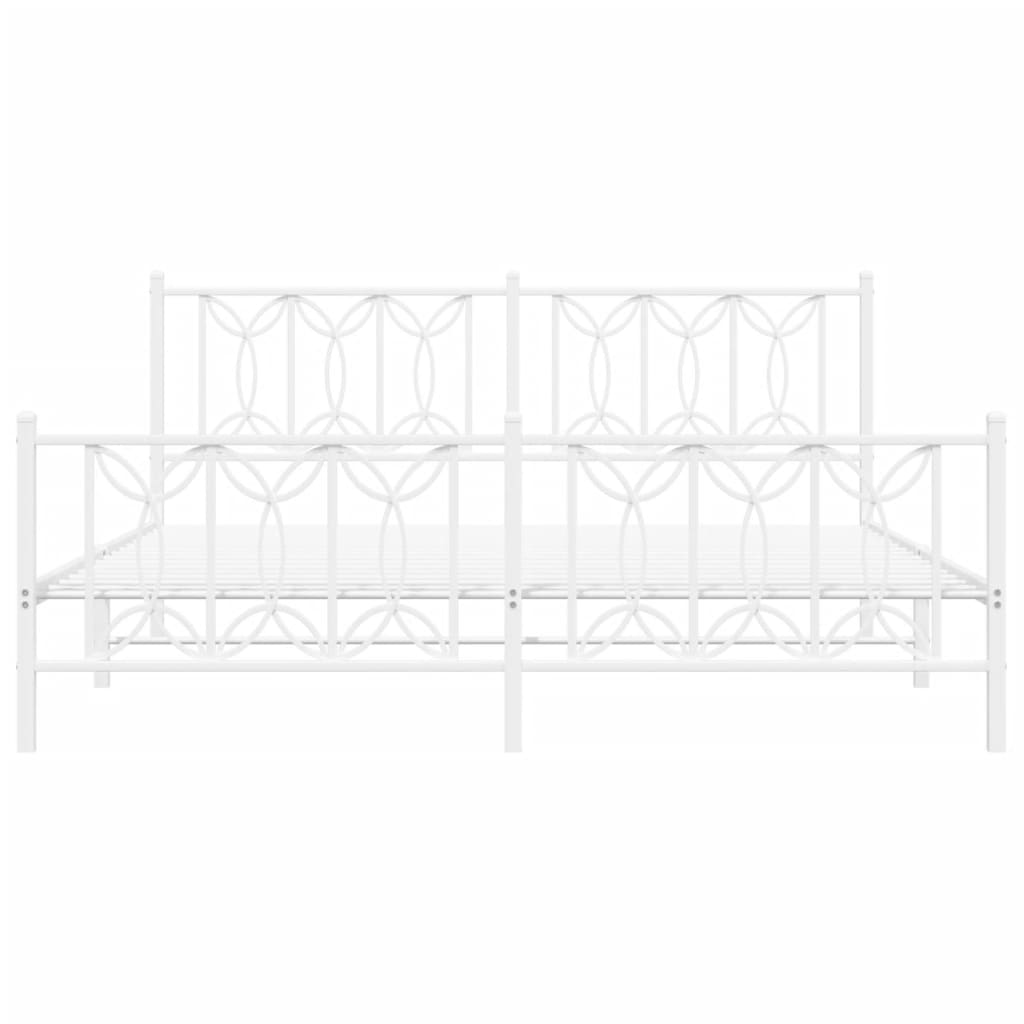 Bed frame with head and footboard metal white 180x200 cm